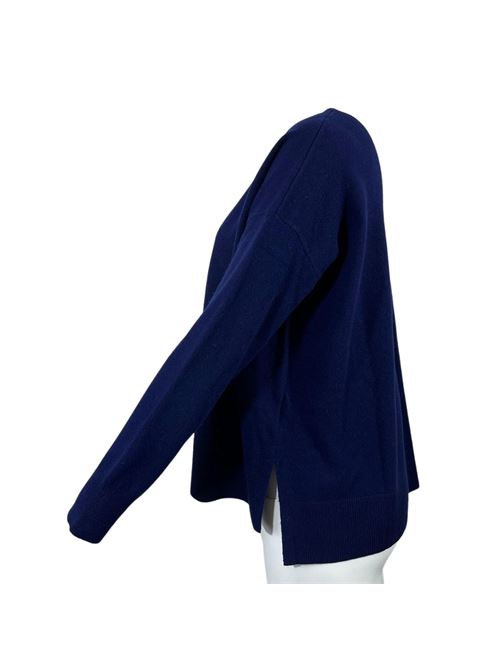 MAGLIA GIROCOLLO DONNA TAGLIO ASIMMETRICO SPACCHI LATERALI BLU ESSENTIEL STUDIO | LMD036BLU